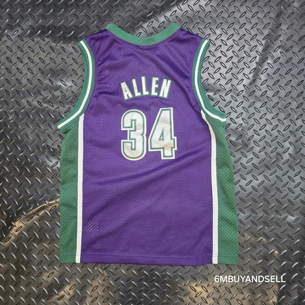 Nike Ray Allen #34 Milwaukee Bucks Jersey Youth L 16/18 Purple Green NBA Vintage